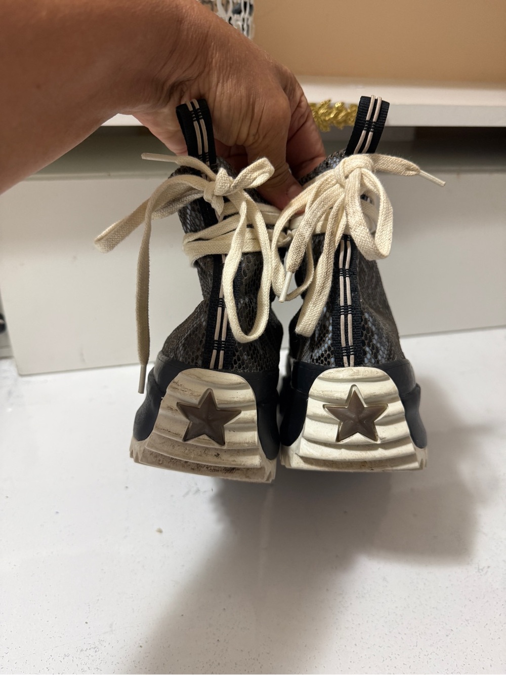 CONVERSE Womens Black Snakeskin Platform Ankle Sneakers - Picture 4 of 16